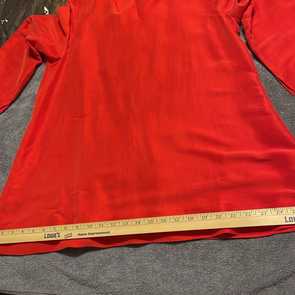 Eileen Fisher 100% silk Caftan Top. Lovely bright orange, red color. Size SP - Picture 11 of 16